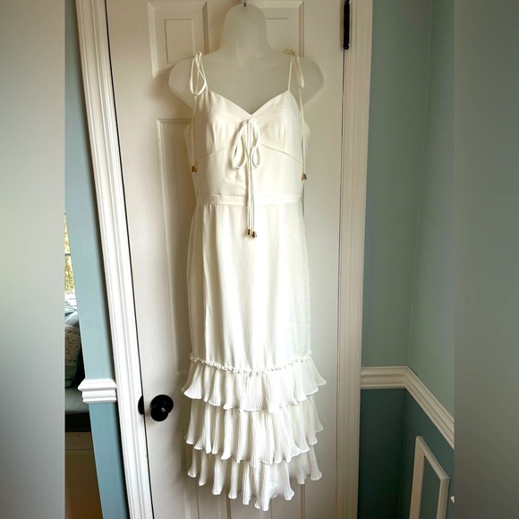 Elle Zeitoune - white tie strap midi ruffled kick-pleat party dress - Small - Picture 14 of 15
